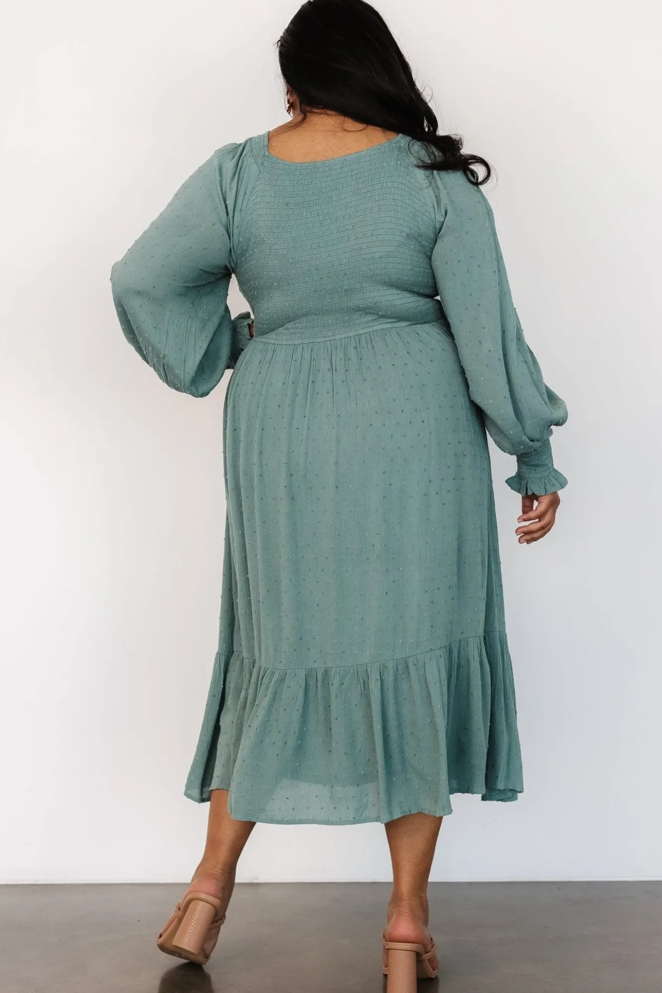 Baltic Born Lainey Smocked Dotted Midi Dress | Dark Sage