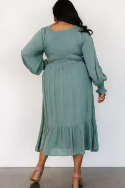 Baltic Born Lainey Smocked Dotted Midi Dress | Dark Sage