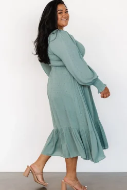 Baltic Born Lainey Smocked Dotted Midi Dress | Dark Sage