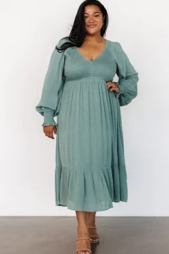 Baltic Born Lainey Smocked Dotted Midi Dress | Dark Sage