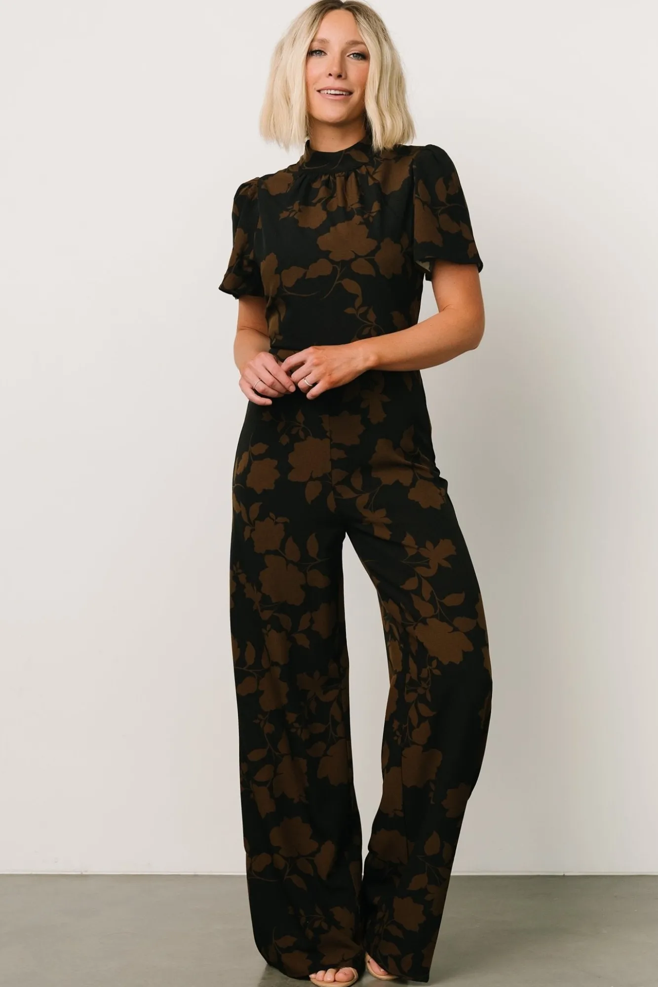 Baltic Born Langham Mock Neck Jumpsuit | Espresso Print