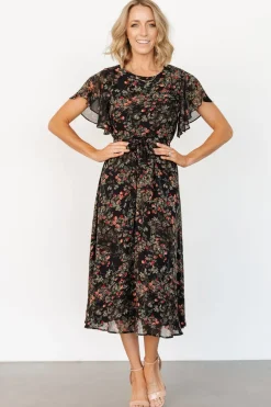 Baltic Born Laurel Midi Dress | Black + Red Floral