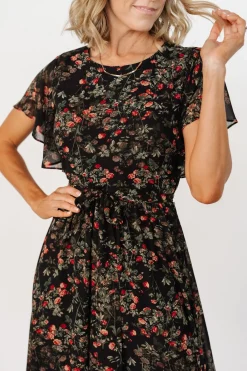 Baltic Born Laurel Midi Dress | Black + Red Floral