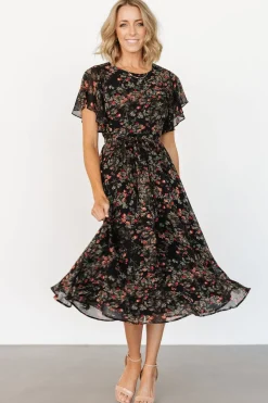 Baltic Born Laurel Midi Dress | Black + Red Floral
