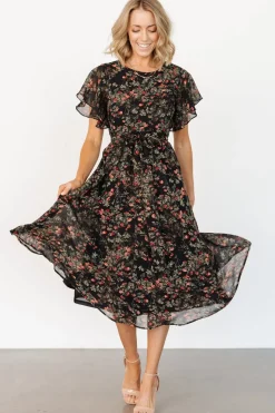 Baltic Born Laurel Midi Dress | Black + Red Floral