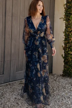 Baltic Born Layla Tulle Maxi Dress | Blue + Golden Floral