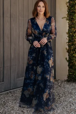 Baltic Born Layla Tulle Maxi Dress | Blue + Golden Floral