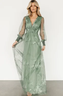 Baltic Born Layla Tulle Maxi Dress | Dusty Green Floral
