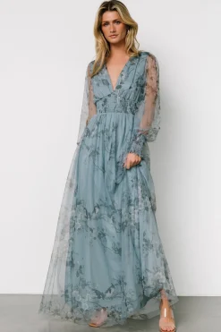 Baltic Born Layla Tulle Maxi Dress | Dusty Blue Floral