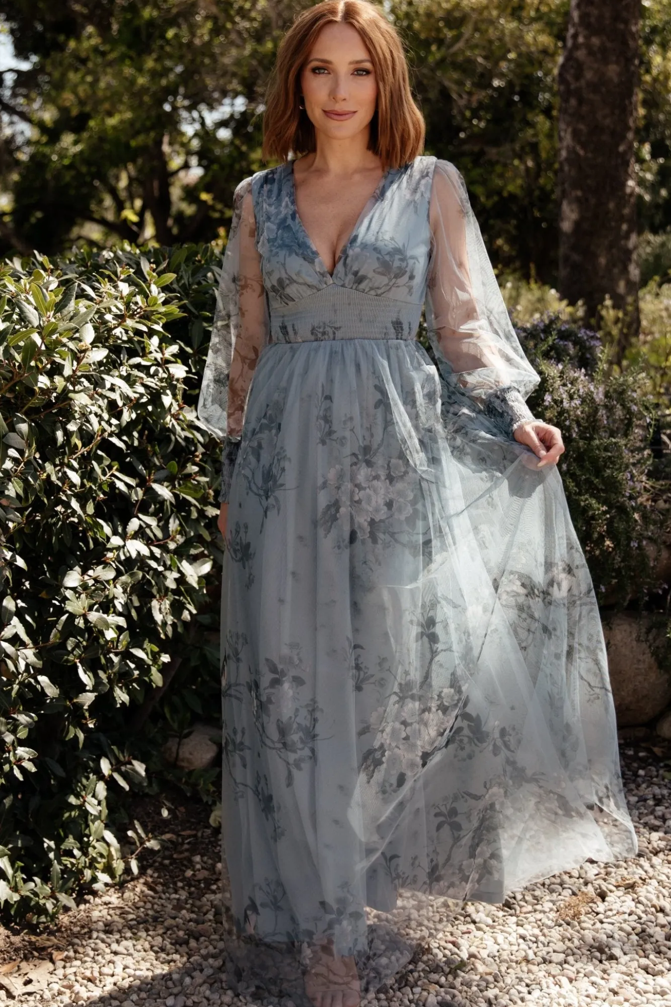 Baltic Born Layla Tulle Maxi Dress | Dusty Blue Floral