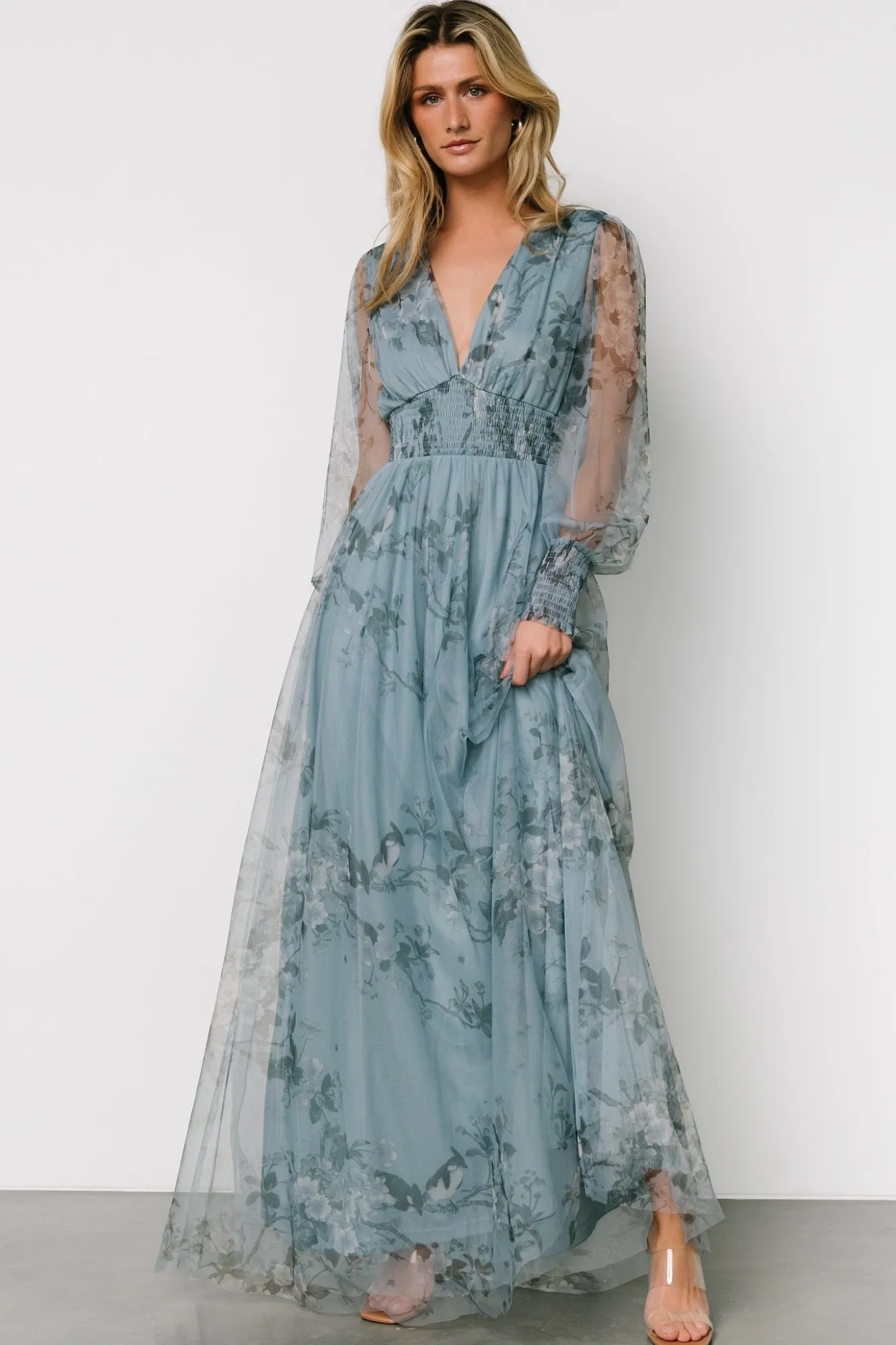 Baltic Born Layla Tulle Maxi Dress | Dusty Blue Floral