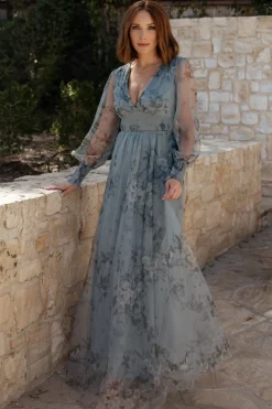 Baltic Born Layla Tulle Maxi Dress | Dusty Blue Floral