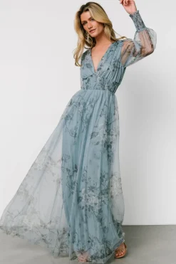Baltic Born Layla Tulle Maxi Dress | Dusty Blue Floral