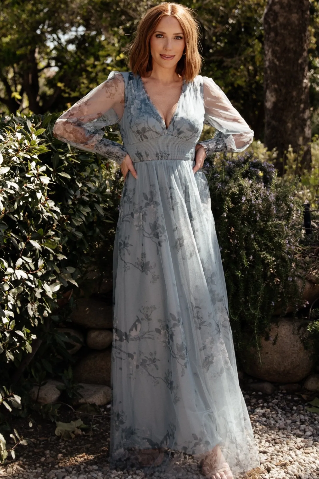 Baltic Born Layla Tulle Maxi Dress | Dusty Blue Floral