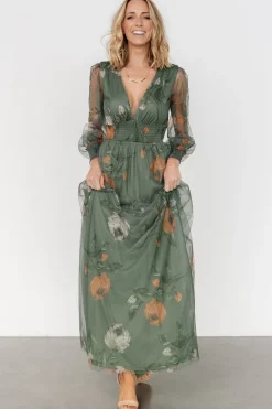 Baltic Born Layla Tulle Maxi Dress | Dusty Olive Floral