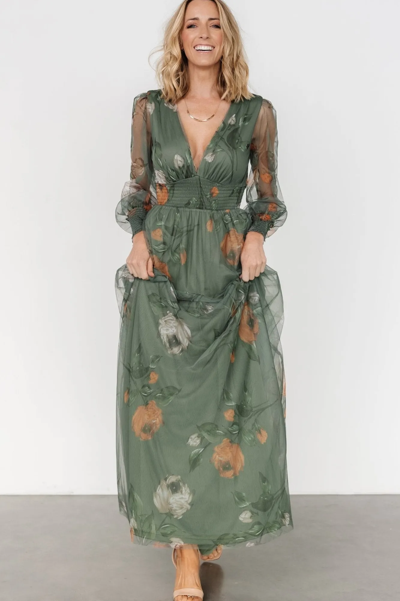 Baltic Born Layla Tulle Maxi Dress | Dusty Olive Floral