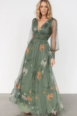 Baltic Born Layla Tulle Maxi Dress | Dusty Olive Floral