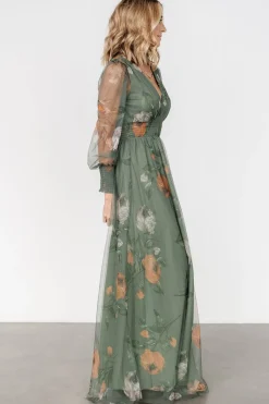 Baltic Born Layla Tulle Maxi Dress | Dusty Olive Floral