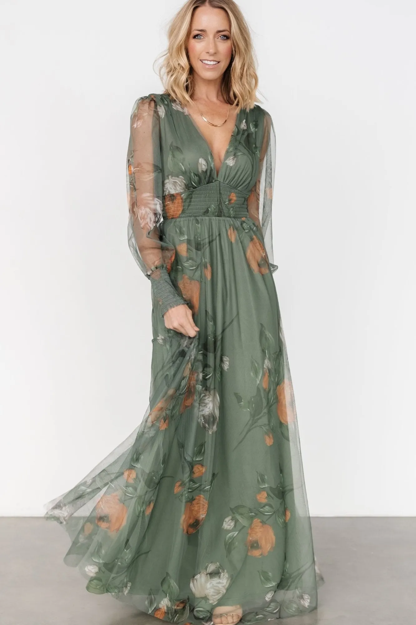 Baltic Born Layla Tulle Maxi Dress | Dusty Olive Floral