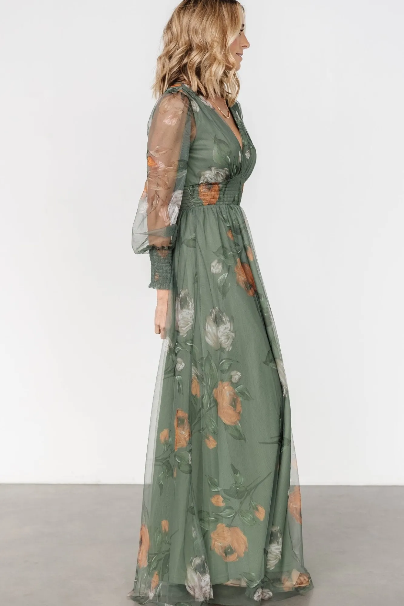 Baltic Born Layla Tulle Maxi Dress | Dusty Olive Floral