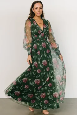 Baltic Born Layla Tulle Maxi Dress | Green + Pink Floral