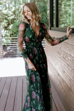 Baltic Born Layla Tulle Maxi Dress | Green + Pink Floral