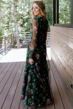 Baltic Born Layla Tulle Maxi Dress | Green + Pink Floral