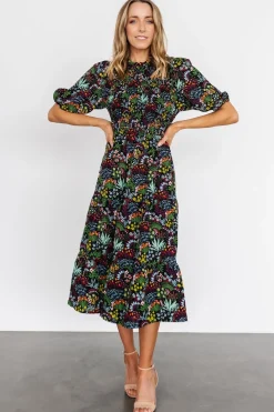 Baltic Born Lena Tiered Midi Dress | Black Multi Floral