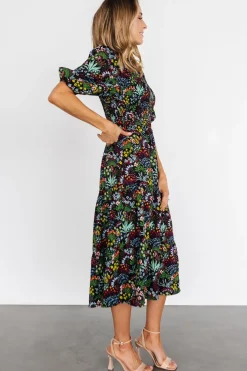 Baltic Born Lena Tiered Midi Dress | Black Multi Floral