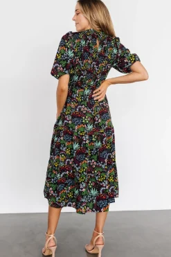 Baltic Born Lena Tiered Midi Dress | Black Multi Floral