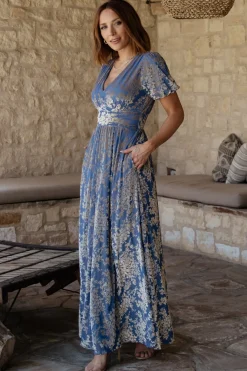 Baltic Born Leslie Velvet Maxi Dress | Blue + Silver