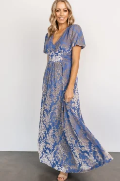 Baltic Born Leslie Velvet Maxi Dress | Blue + Silver