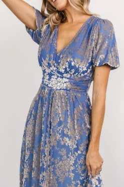 Baltic Born Leslie Velvet Maxi Dress | Blue + Silver