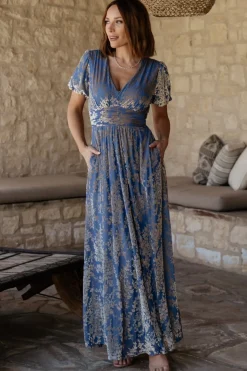 Baltic Born Leslie Velvet Maxi Dress | Blue + Silver