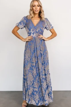 Baltic Born Leslie Velvet Maxi Dress | Blue + Silver