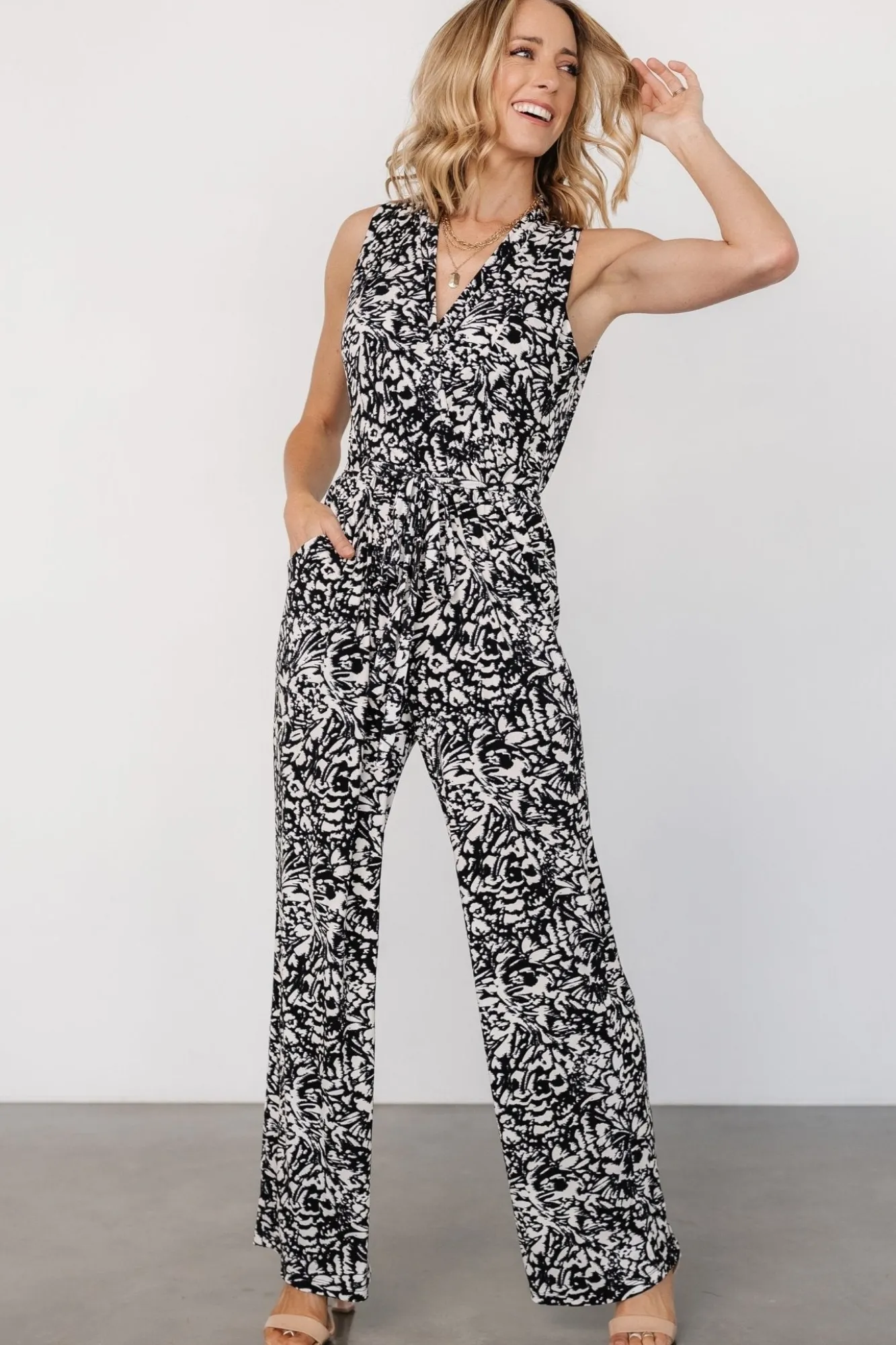 Baltic Born Liesl Jumpsuit | Black + Cream Print