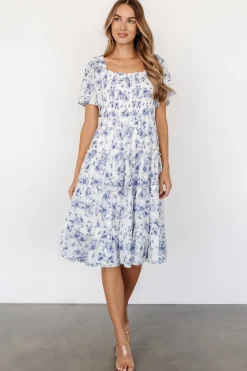 Baltic Born Lilla Tiered Midi Dress | Off-White + Blue Floral