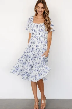 Baltic Born Lilla Tiered Midi Dress | Off-White + Blue Floral