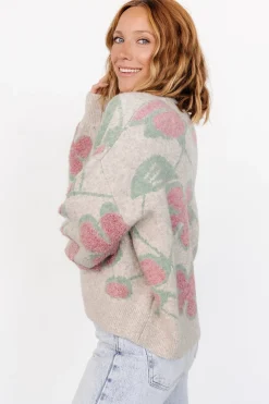 Baltic Born Lisbeth Flower Sweater | Green + Pink
