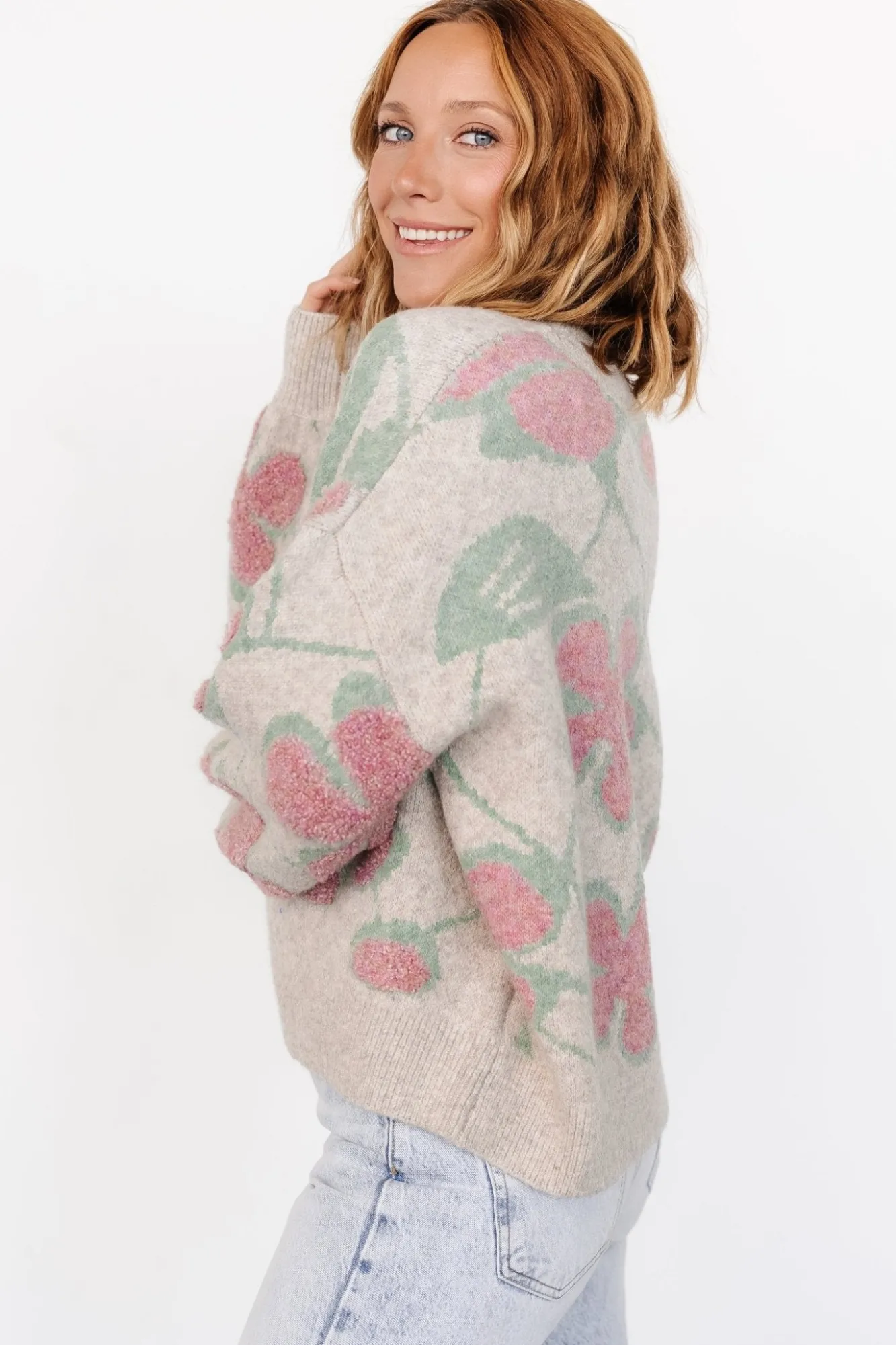 Baltic Born Lisbeth Flower Sweater | Green + Pink