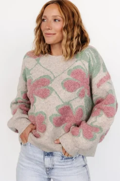 Baltic Born Lisbeth Flower Sweater | Green + Pink
