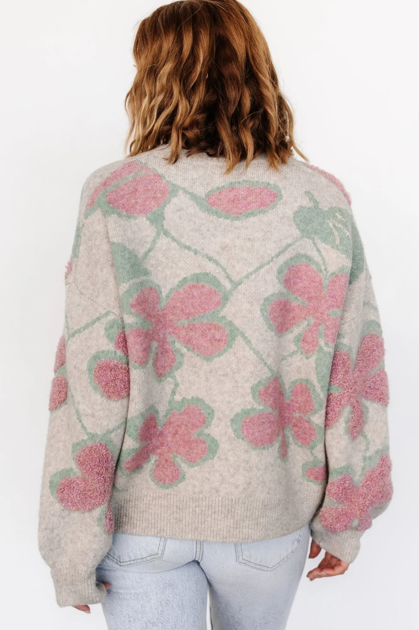 Baltic Born Lisbeth Flower Sweater | Green + Pink
