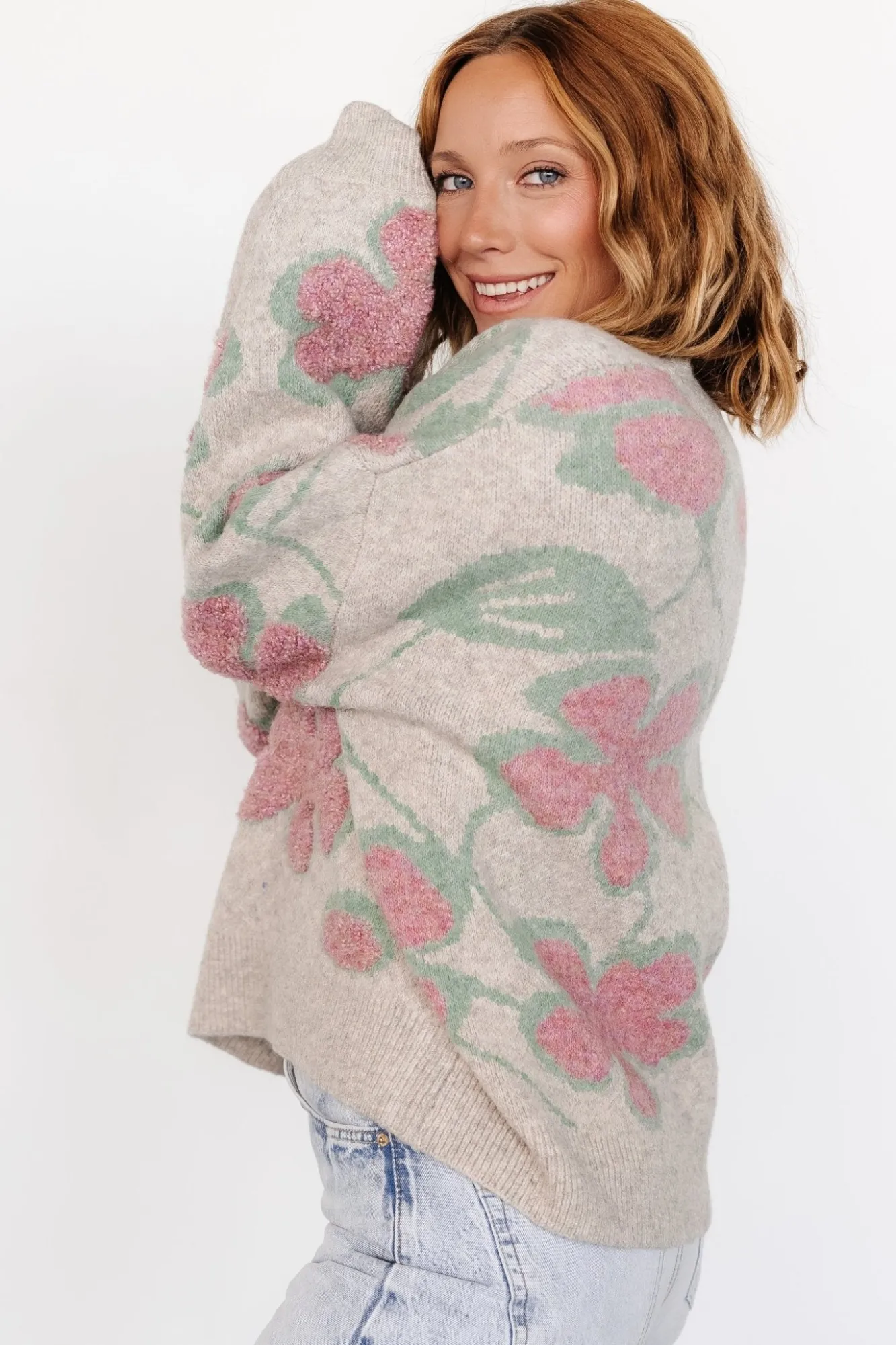 Baltic Born Lisbeth Flower Sweater | Green + Pink