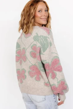 Baltic Born Lisbeth Flower Sweater | Green + Pink