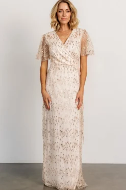 Baltic Born Liza Sequin Wrap Maxi Dress | Rose Gold