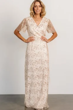 Baltic Born Liza Sequin Wrap Maxi Dress | Rose Gold