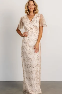 Baltic Born Liza Sequin Wrap Maxi Dress | Rose Gold