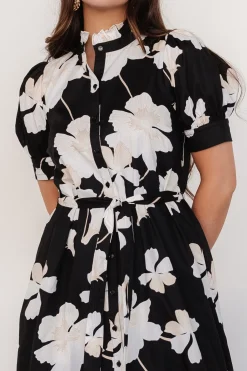 Baltic Born Loewe Button Dress | Black + Off White Floral