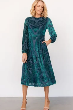 Baltic Born Lorielle Velvet Midi Dress | Emerald Print