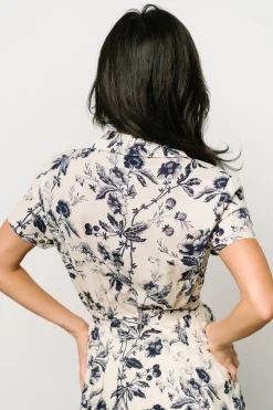 Baltic Born Lorna Midi Dress | Beige + Navy Print